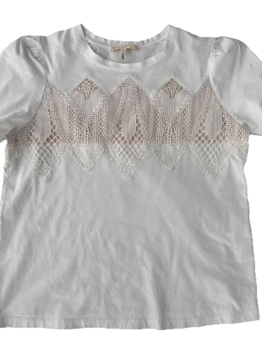 Maje White Lace Insert Cotton T-Shirt Top M/L